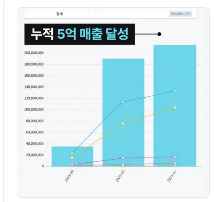 화장품 브랜드 누적 매출 실적 그래프